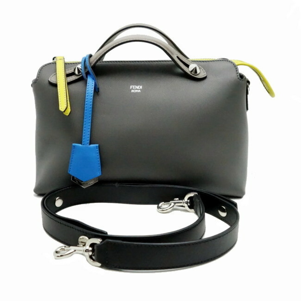 Fendi Boston Bag By the Way Leather Gray Yellow Blue